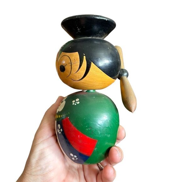 Vintage Kokeshi Nodders bobble heads Hanbok Korean Large Handpainted Handmade - Picture 4 of 6